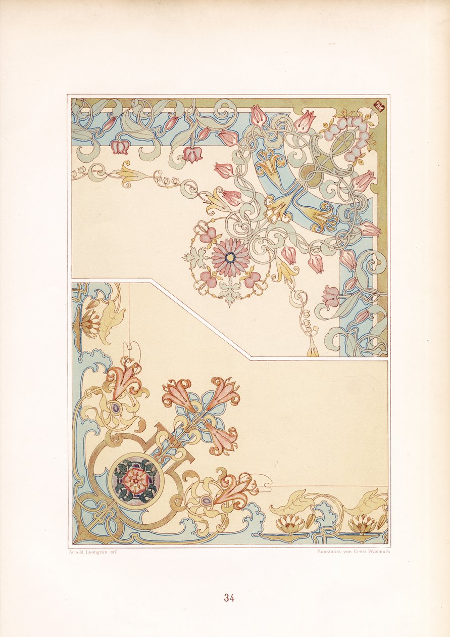 Art Nouveau Corner Ornaments with Floral Motifs by Arnold Lyongrün