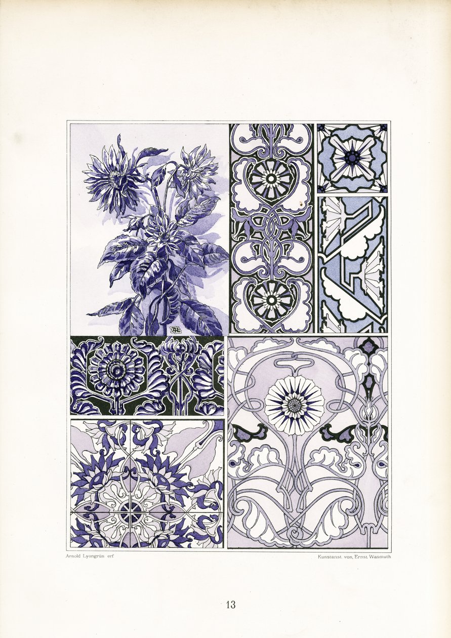 Cornflower Ornament Studies in Blue Tones by Arnold Lyongrün