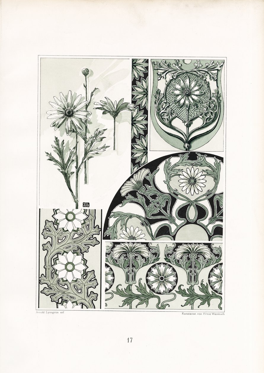 Daisy Ornaments in Green Color Scheme by Arnold Lyongrün