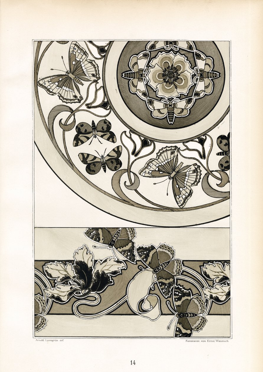 Ornamental Butterfly Motifs in Monochrome Design by Arnold Lyongrün
