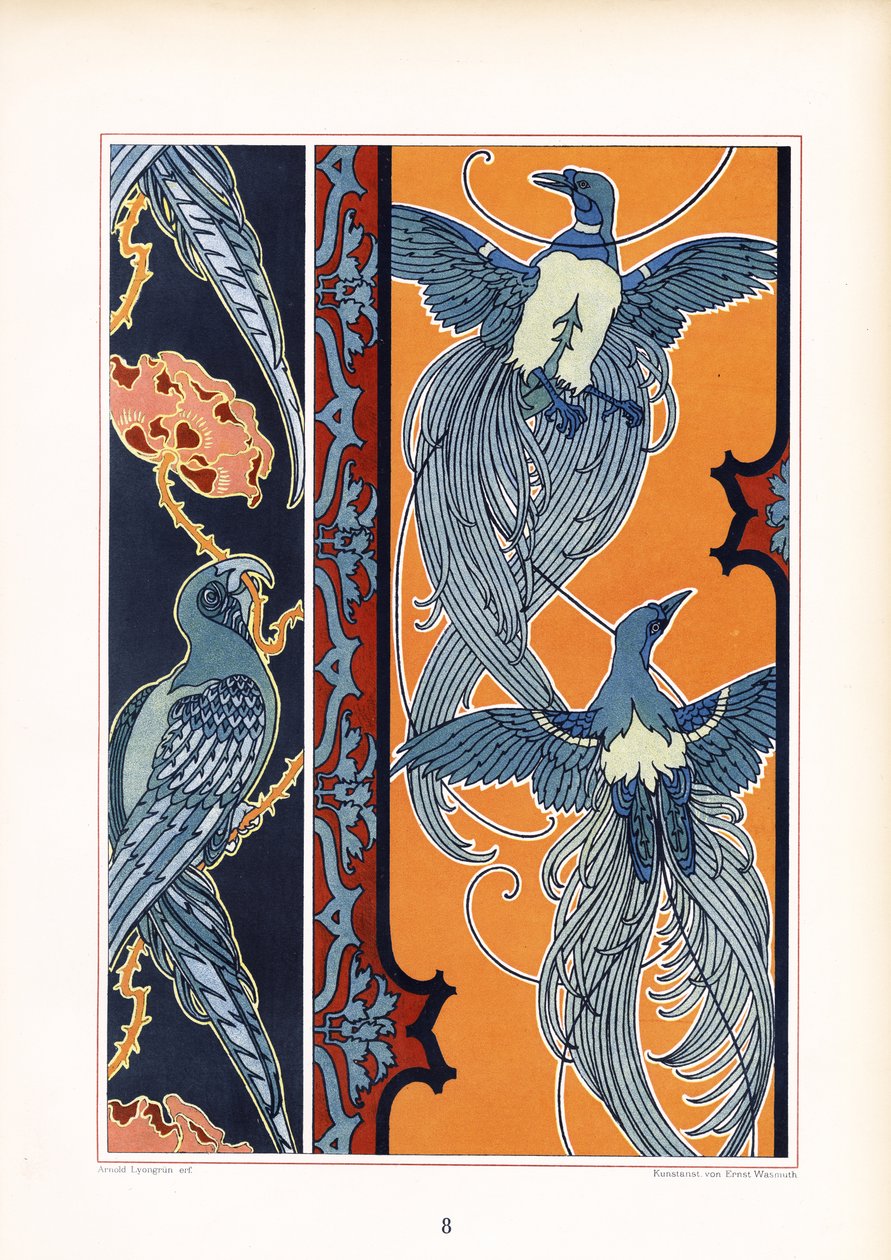 Ornamental Friezes with Stylized Birds by Arnold Lyongrün