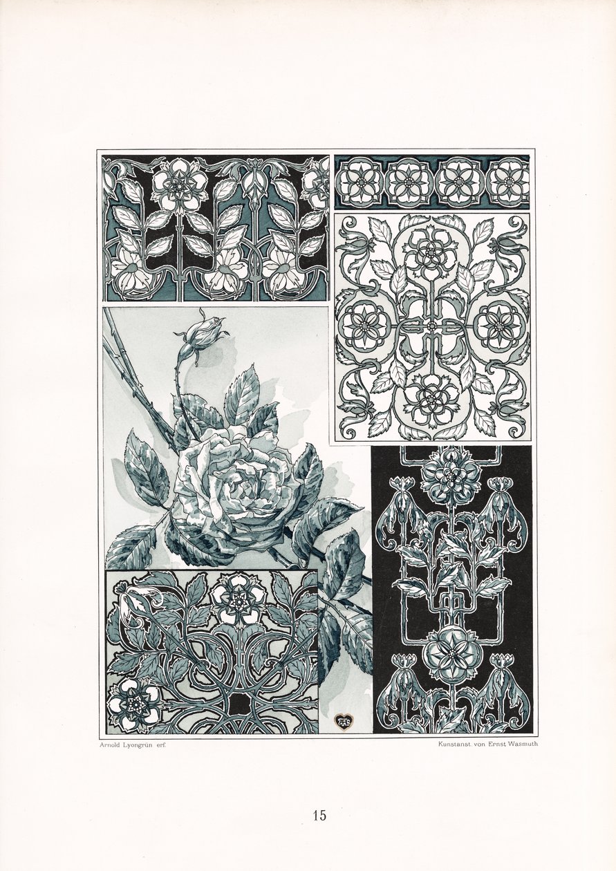 Rose Ornament Studies in Green Tones by Arnold Lyongrün