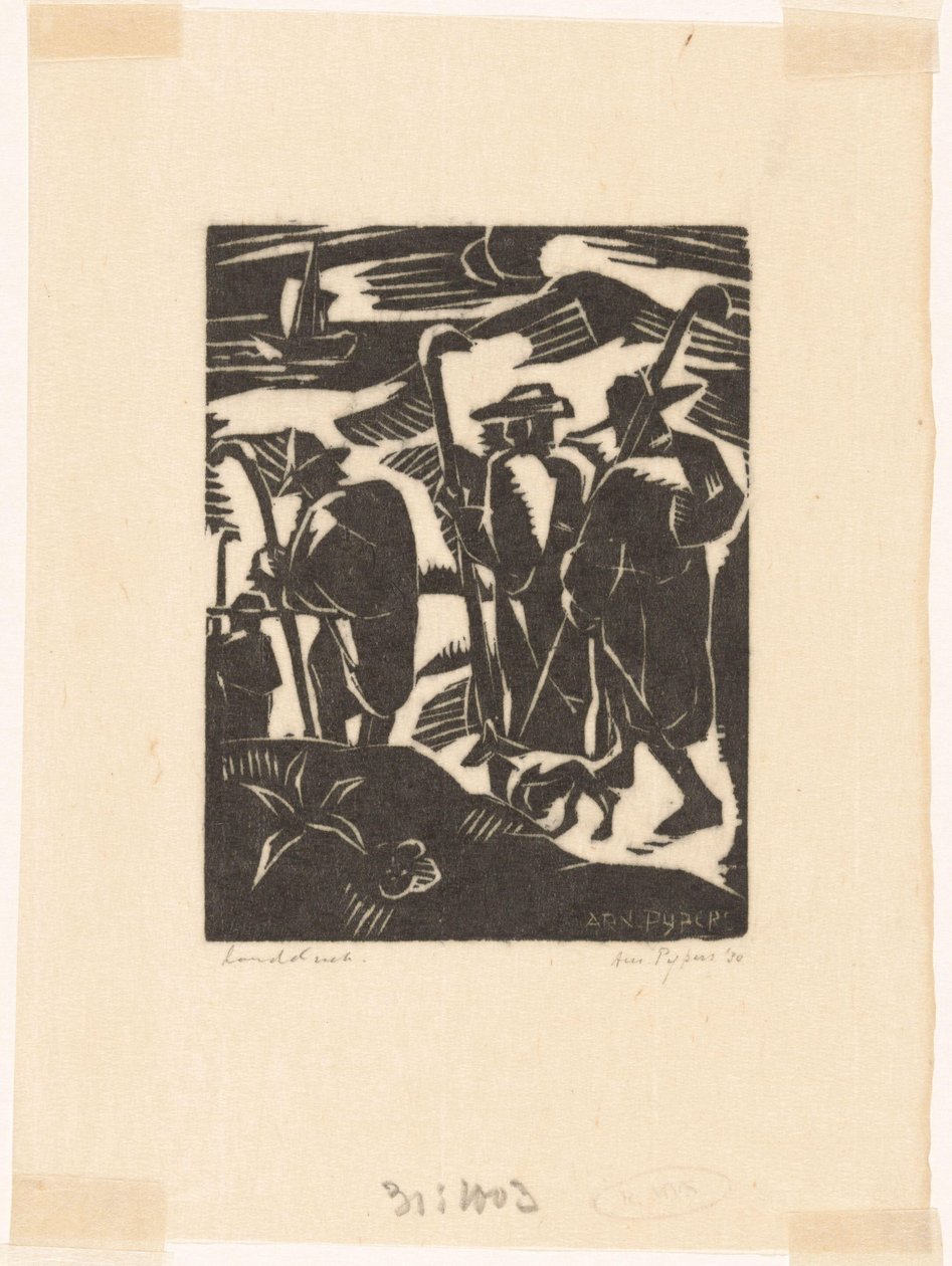 Four Shepherds and a Dog by Arnold Pijpers (signed by artist)