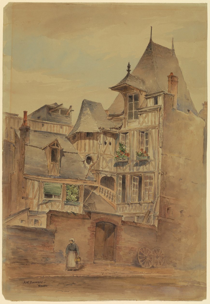 Street Scene with Medieval Houses, ca. 1885 by Arnold William Brunner