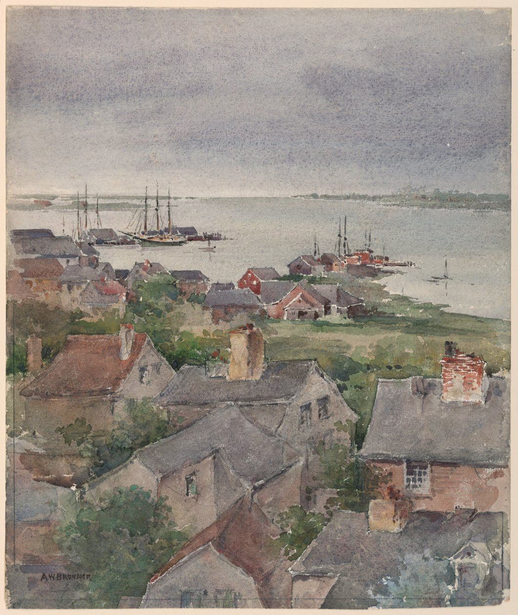 Houses by the Shore in Nantucket by Arnold William Brunner