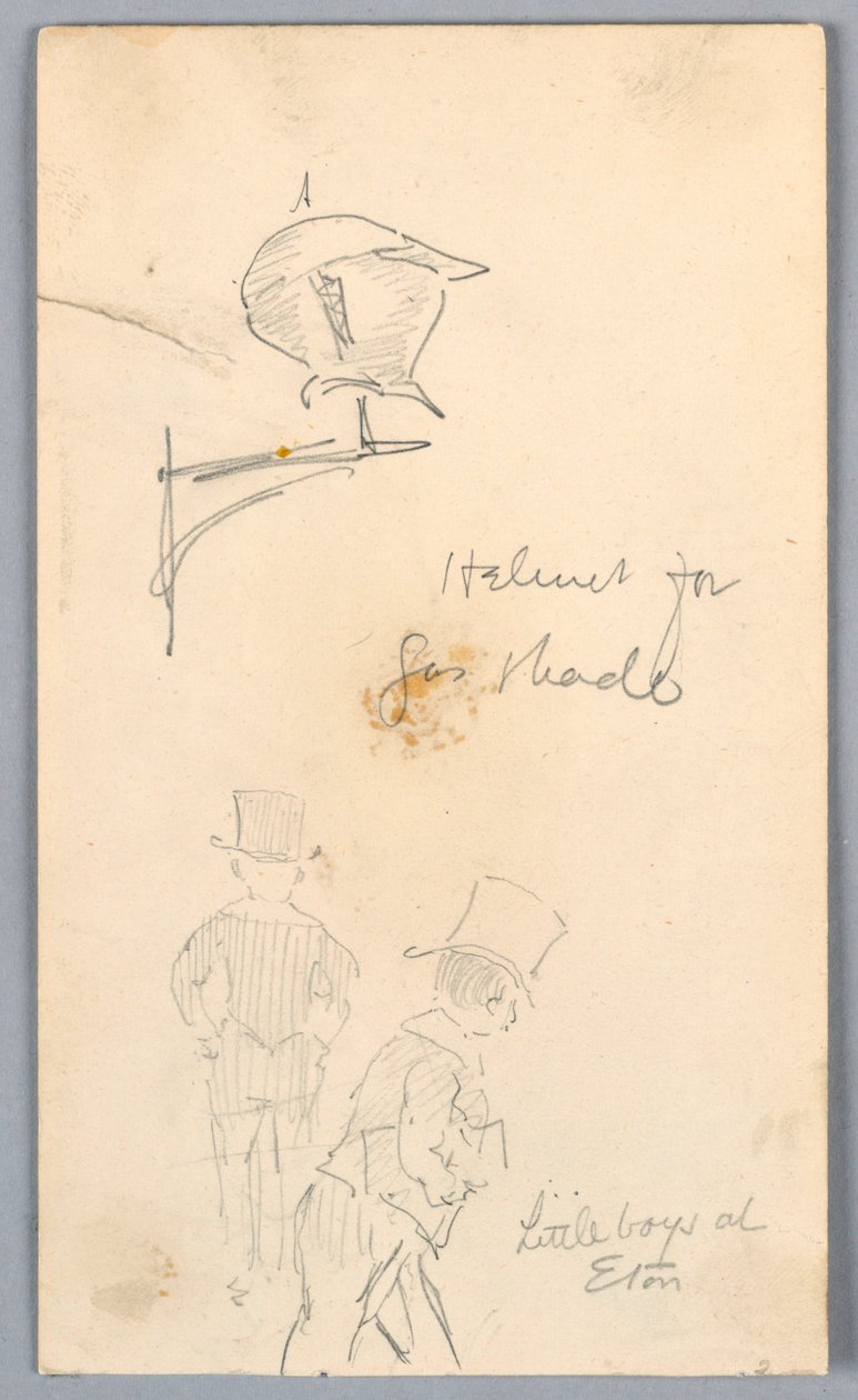 Sketch of Helmet and Men at Eton by Arnold William Brunner