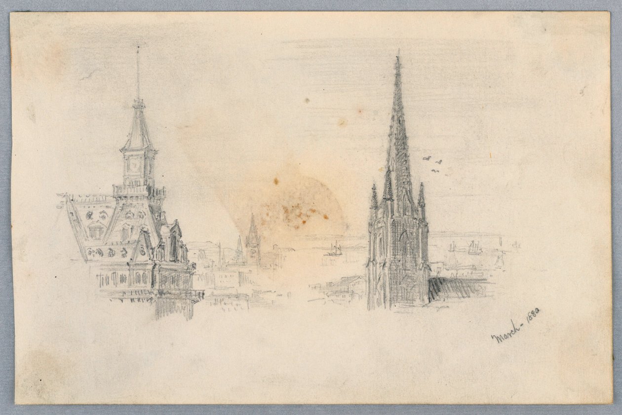 Two Sketches of Steeples by Arnold William Brunner