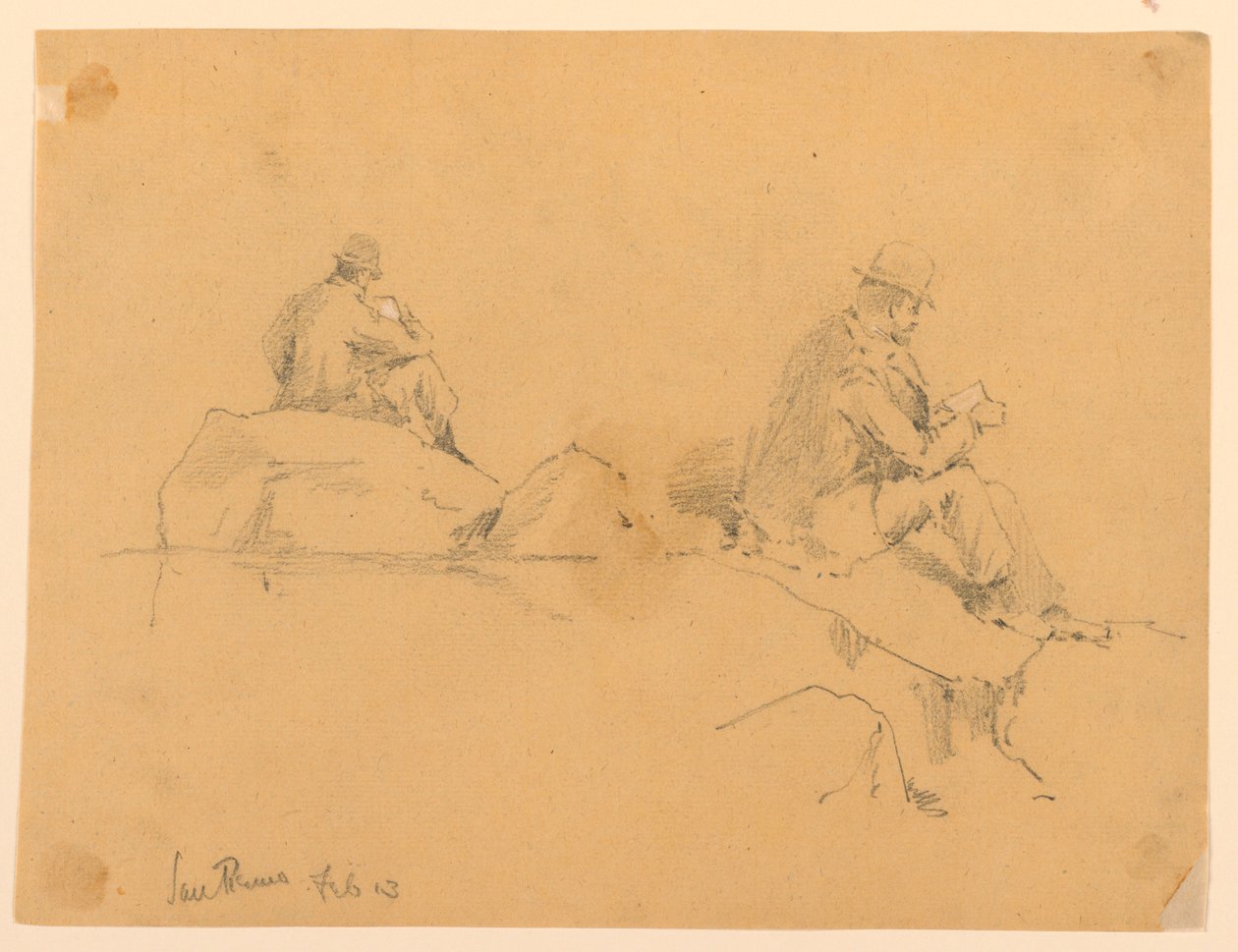 Two Sketches of a Man Seated on Rocks in San Remo by Arnold William Brunner