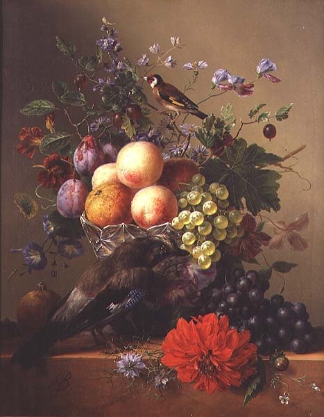 Still life with fruit and flowers by Arnoldus Bloemers