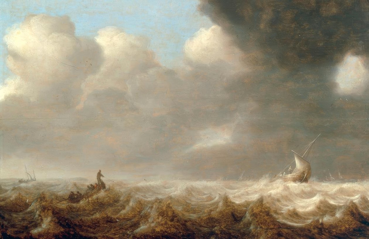 Fishing Boats on a Rough Sea by Arnoldus van Anthonissen