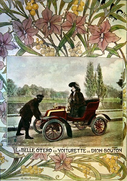 La Belle Otero at the Wheel of a De Dion-Bouton Car, c.1900 by Arsene Herbinier