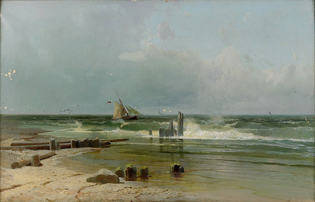 A Sailing Boat by the Beach, 1891 by Arseniy Ivanovich Meshchersky