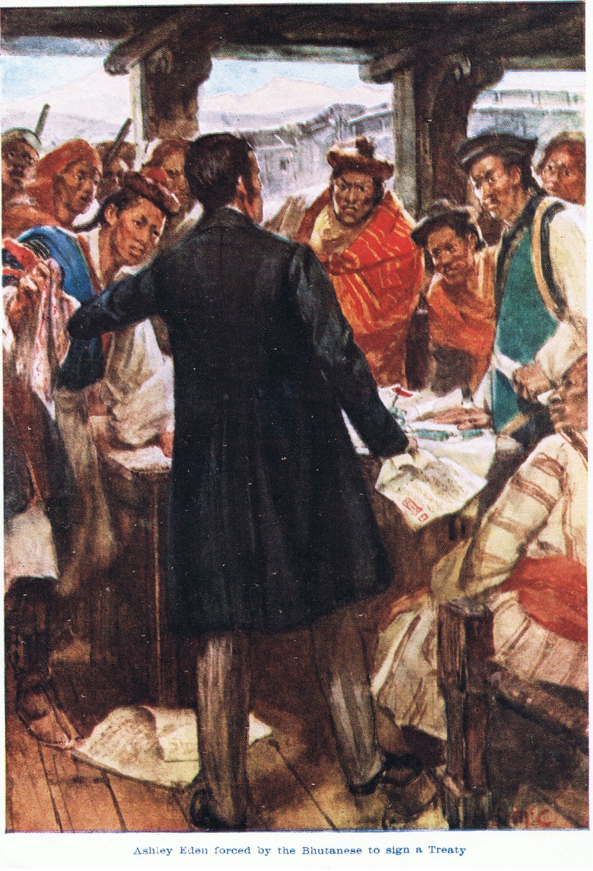 Ashley Eden forced by the Bhutonese to sign the treaty by Arthur David McCormick
