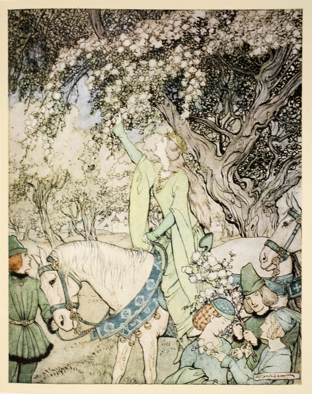 How Queen Guenever rode a-maying into the woods and fields beside Westminster, illustration from 
