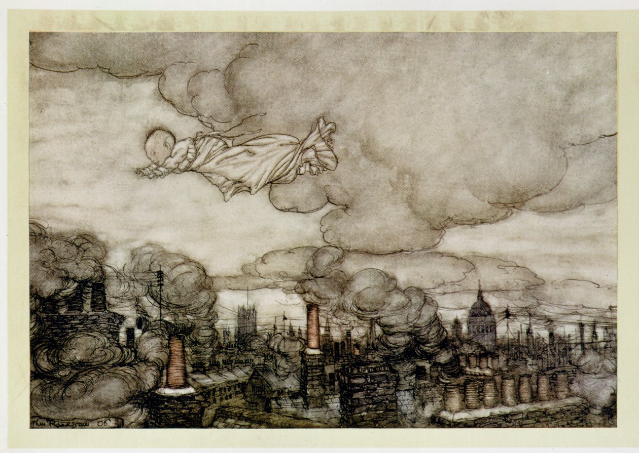 Peter Pan flying over London, illustration from 