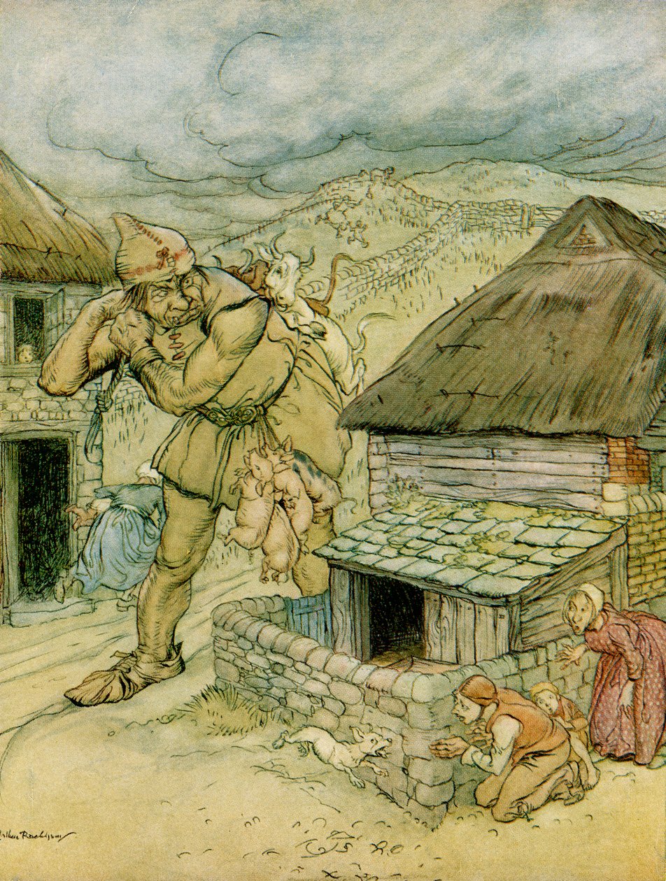 The Giant Cormoran was the terror of all the countryside, illustration to Jack the Giant Killer from English Fairy Tales Retold by F.A. Steel, 1927 by Arthur Rackham