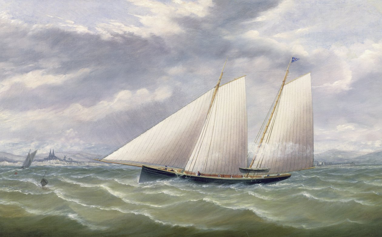 A Cutter in a Strong Wind Flying a Burgee of the Royal Thames Yacht Club by Arthur Wellington Fowles