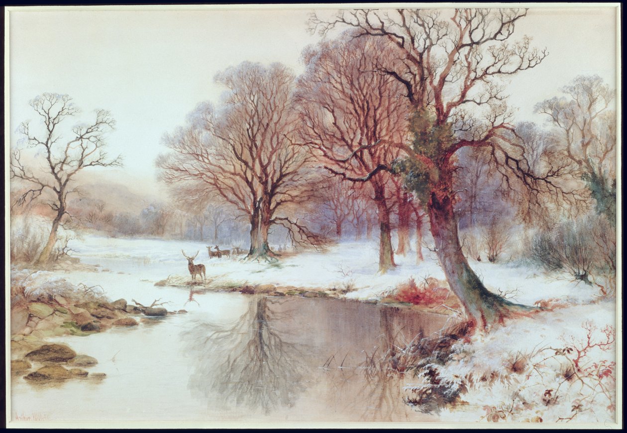 Snowy Landscape with Deer by Arthur Willett