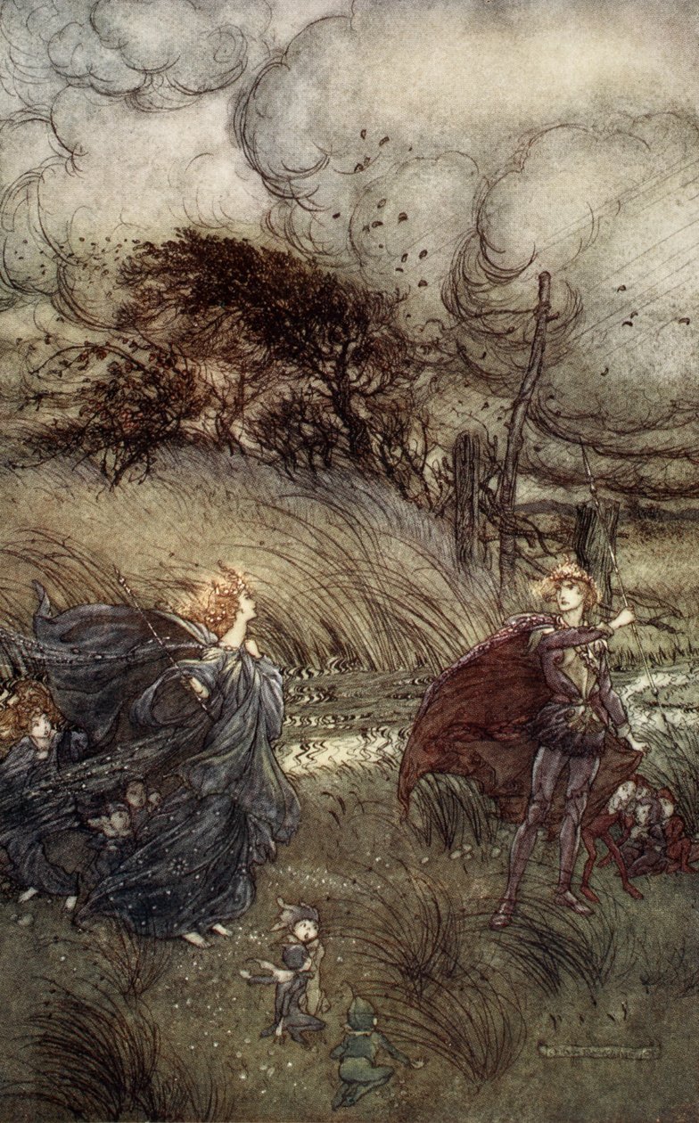 And now they never meet in grove or green, By fountain clear or spangled starlight sheen. But they do square, illustration from 