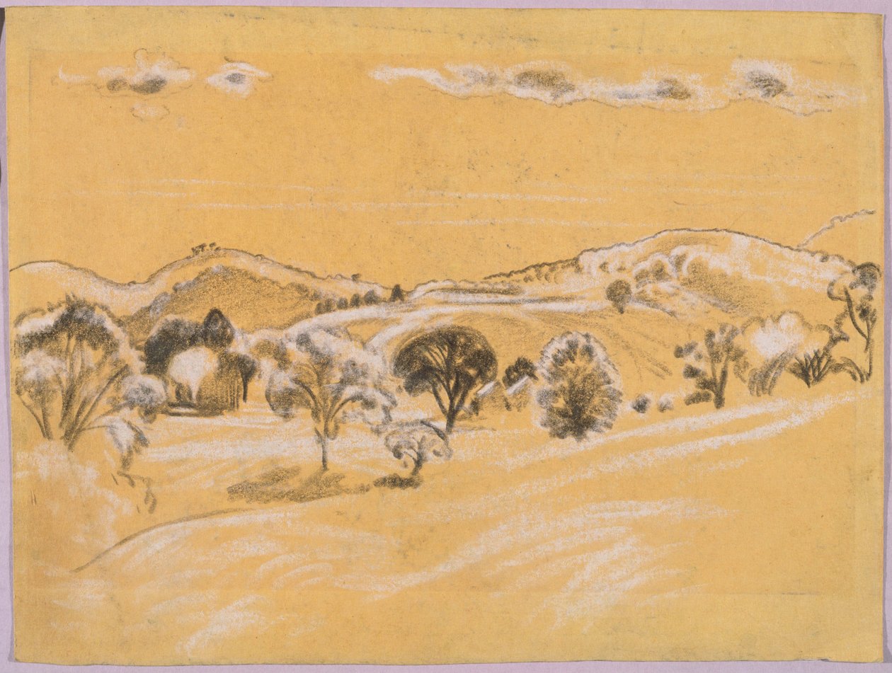 White & Black Chalk Landscape from A.B. Davies Book, Edition -38, 50 by Arthur Bowen Davies