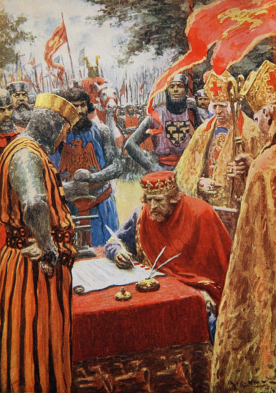 King John Signing the Magna Carta Reluctantly by Arthur C. (after) Michael