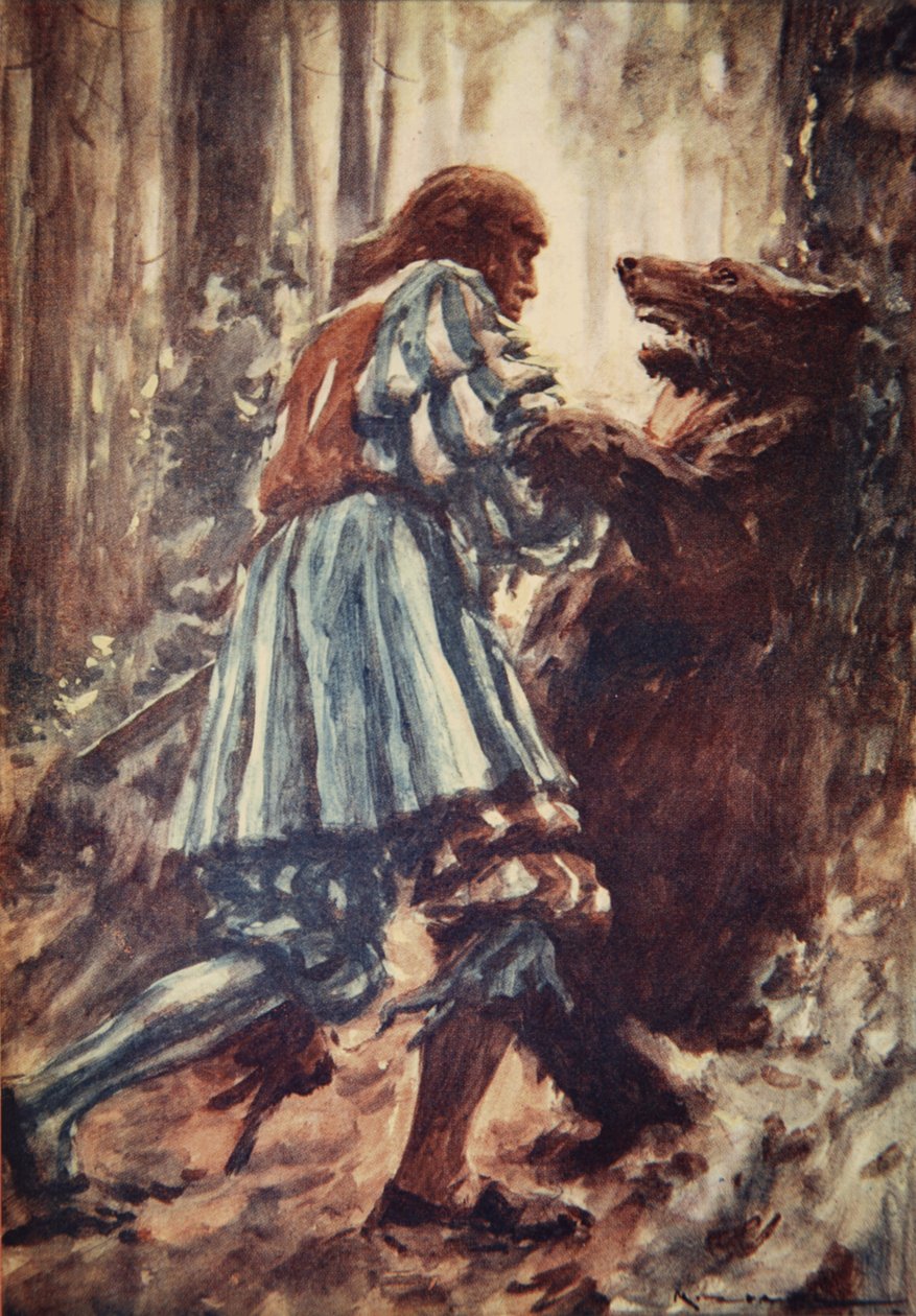 Once when attacked by a she-bear he choked her with his bare hands, illustration from 