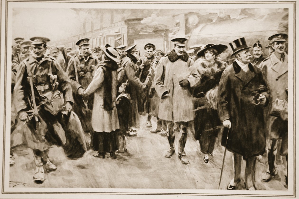 The Weekend away from the Front: British officers and men on short leave from the trenches arriving at Victoria, from 