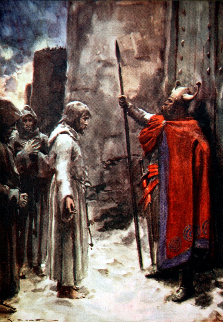 Henry IV of Germany outside the gates of Canossa, Italy, 1077, 1913 by Arthur C Michael