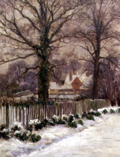 A Snow-Covered Lane, Radlett, Hertfordshire by Arthur Claude Cooke