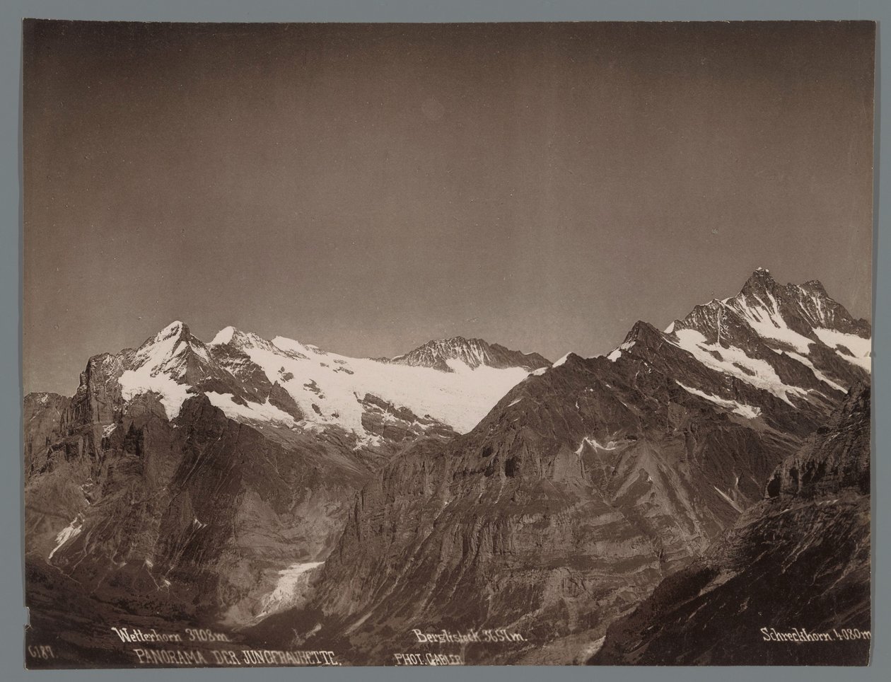 View of the Wetterhorn, the Berglistock and the Schreckhorn in the Bernese Alps (Panorama of the Jungfrau Range) by Arthur Gabler