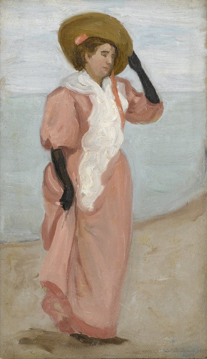 A Lady by the Sea, (A Sudden Gust of Wind) by Arthur Haythorne Studd