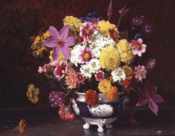 Still Life with Lilacs and Chrysanthemums by Arthur Herbert Buckland
