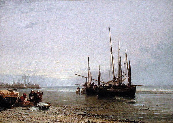 Luggers on the Beach at Treport by Arthur Joseph Meadows