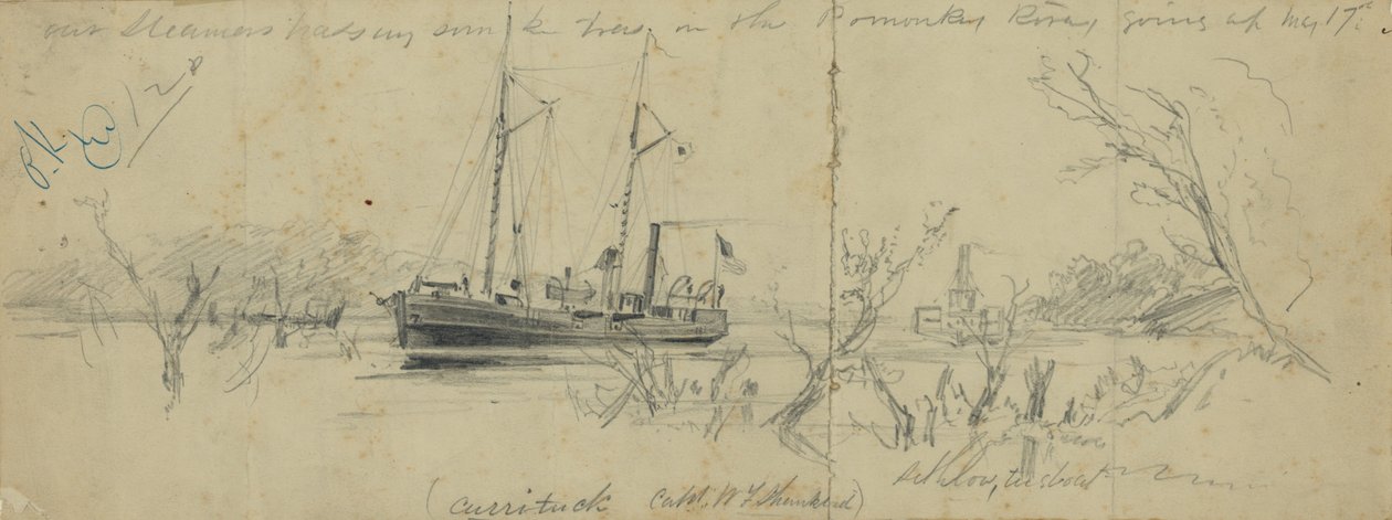 USS Currituck and the Tugboat Seth Low on the Pamunkey River, 1862 by Arthur Lumley
