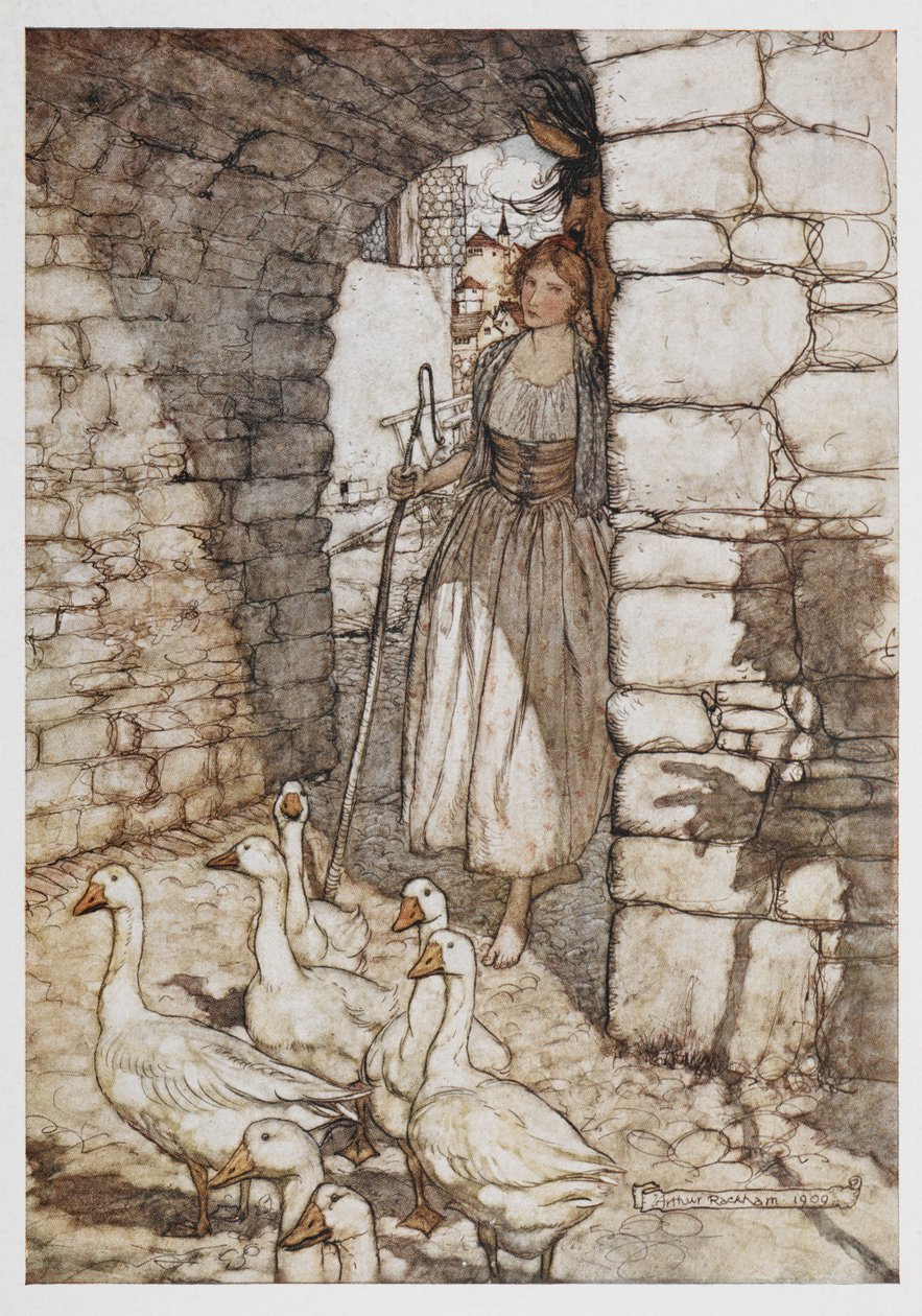 A Girl with Geese. by Arthur Rackham