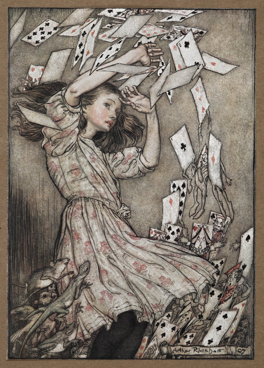 Alice and the Falling Pack of Cards by Arthur Rackham