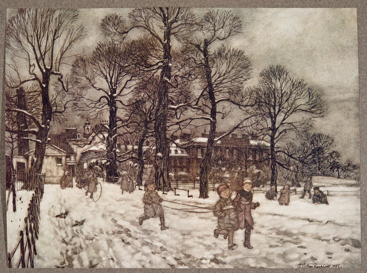 An Afternoon When the Gardens Were White with Snow, from Peter Pan in Kensington Gardens by J. M. Barrie, pub. 1906 by Arthur Rackham
