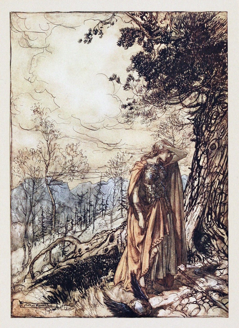 Brünnhilde. Illustration for The Rhinegold and The Valkyrie by Richard Wagner, 1910 by Arthur Rackham