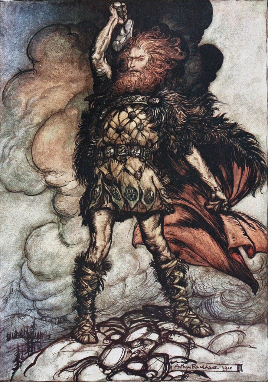 Donner, your lord, summons his hosts! Illustration for The Rhinegold and The Valkyrie by Richard Wagner by Arthur Rackham