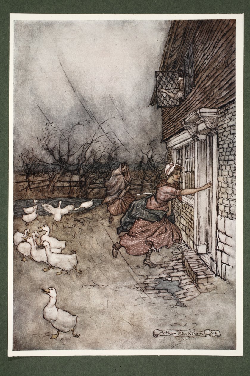 Even to this day they never hear a thunderstorm about the Kaatskill but they say Hendrick Hudson and his crew are at their game of ninepins, from Rip Van Winkle by Washington Irving by Arthur Rackham