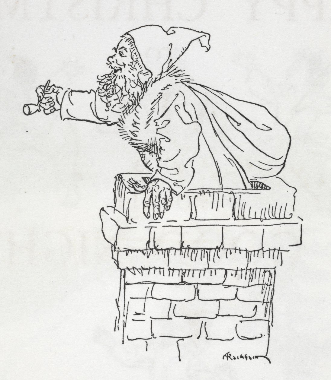 Father Christmas climbing down a chimney by Arthur Rackham