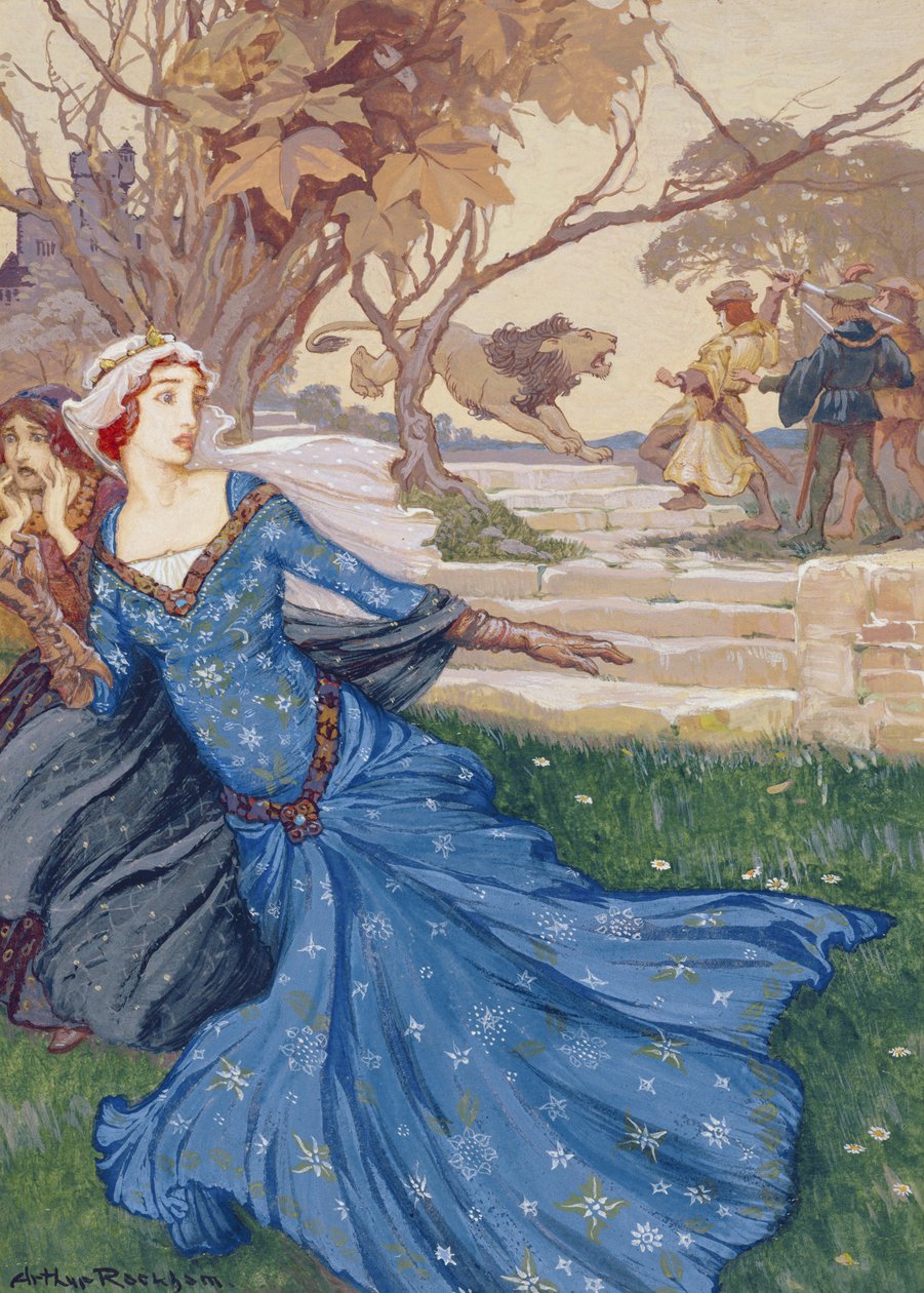 Guinevere Rescued by La Cote Male Taile, illustration from A Collection of Stories from Old Fairy Tales: Grimm, Andersen and Stories of King Arthur, published 1905 by Arthur Rackham