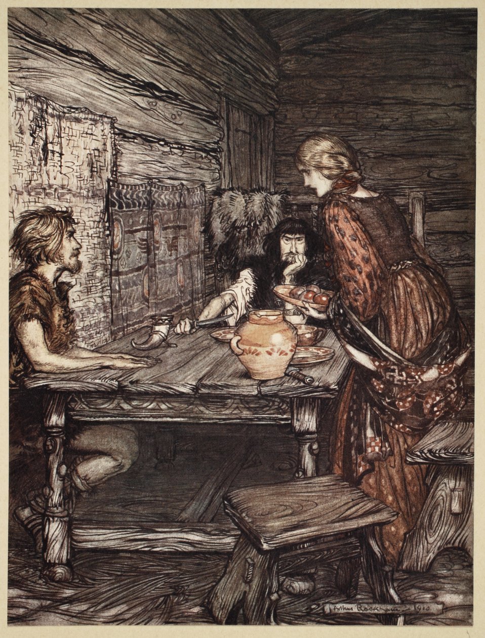 Hunding discovers the likeness between Siegmund and Sieglunde, illustration from 