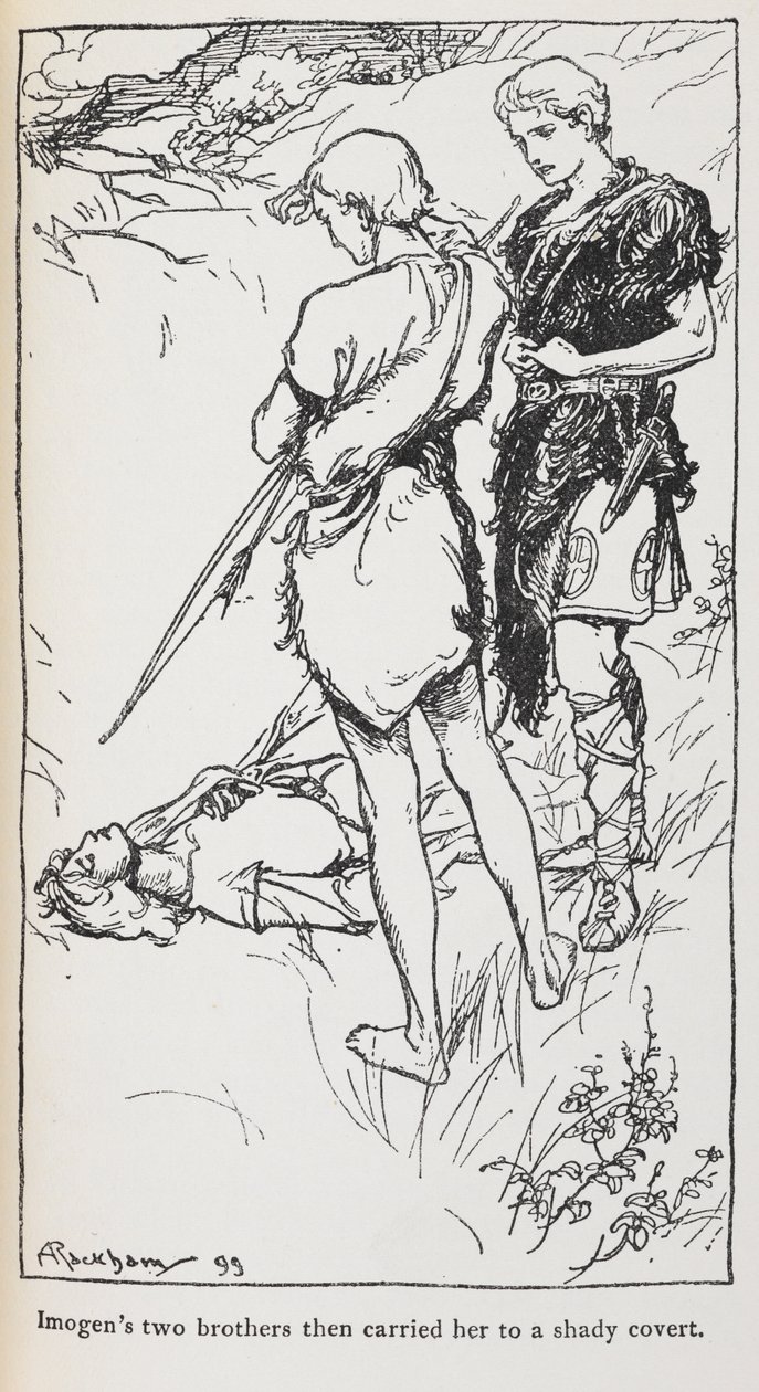 Illustration of Imogen and her brothers from Cymbeline by Arthur Rackham