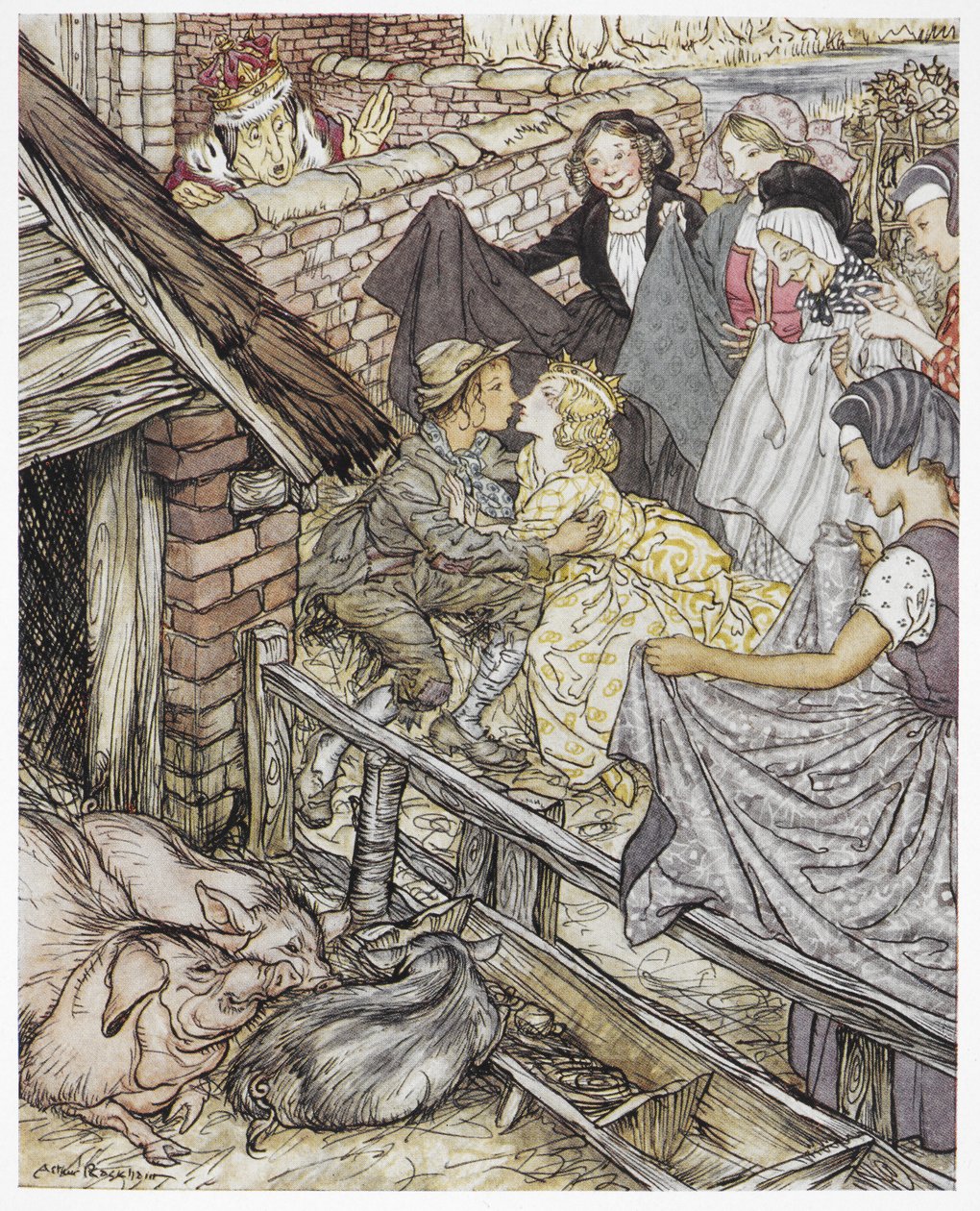 Just as the Swineherd Was Taking the Eighty-Sixth Kiss by Arthur Rackham