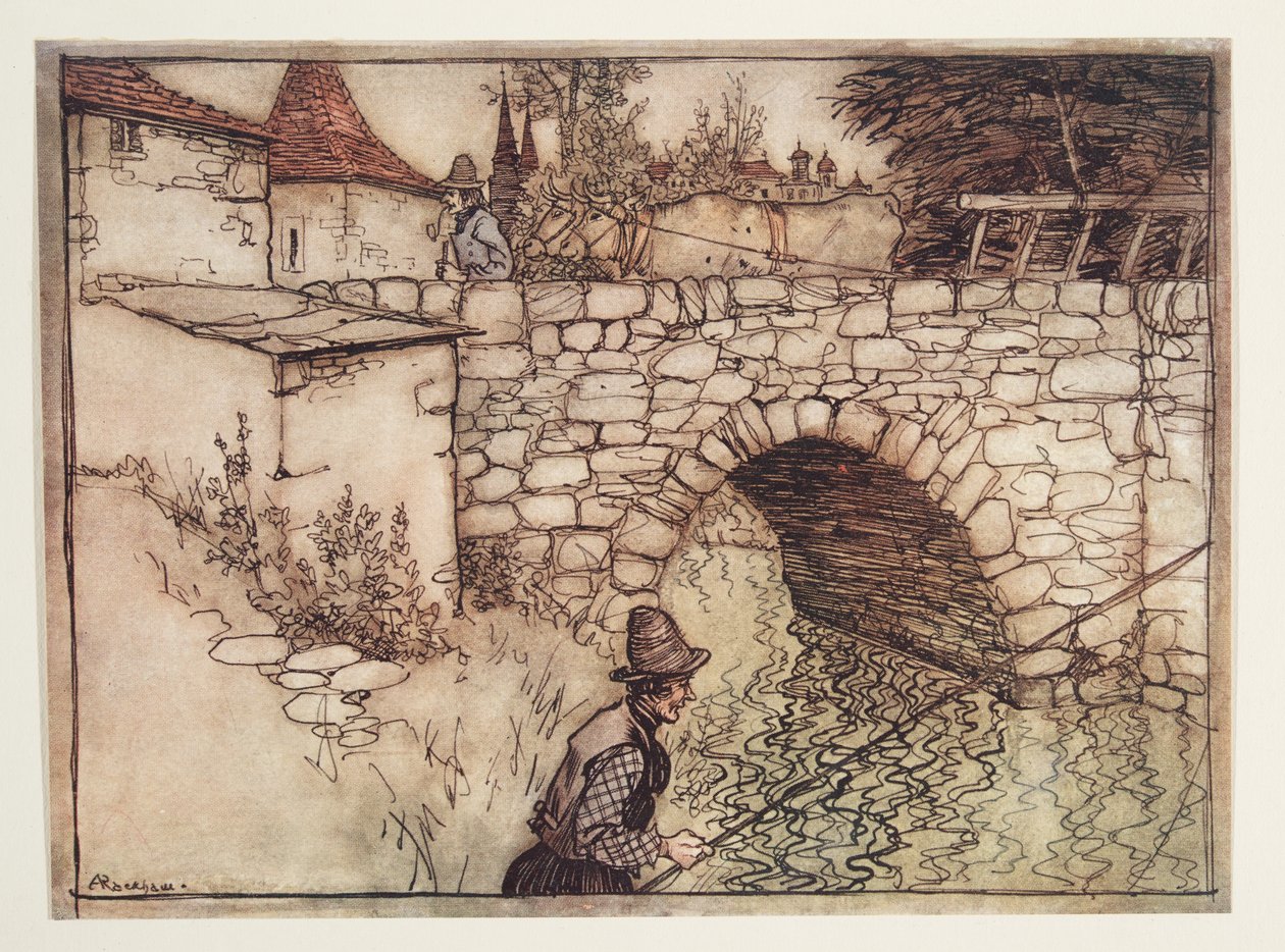 Once upon a time a poor Peasant, named Crabb, was taking a load of wood drawn by two oxen to the town for sale by Arthur Rackham