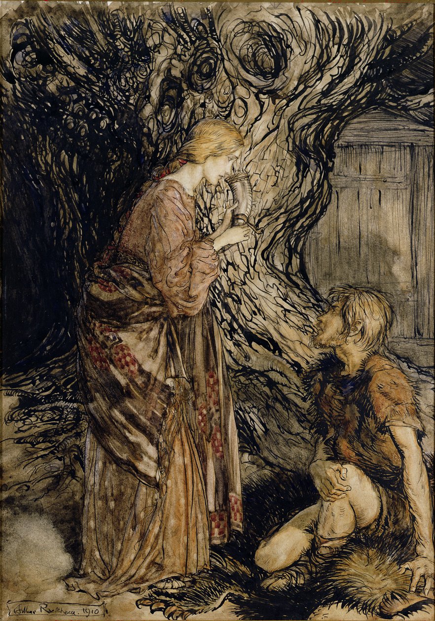 Siegmund and Sieglinde, Illustration from Rhinegold and the Valkyrie by Richard Wagner, Heinemann, 1910 by Arthur Rackham