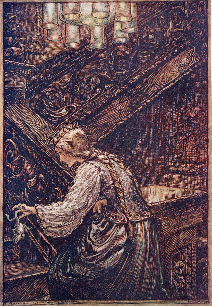 So she seized him with two fingers, and carried him upstairs by Arthur Rackham