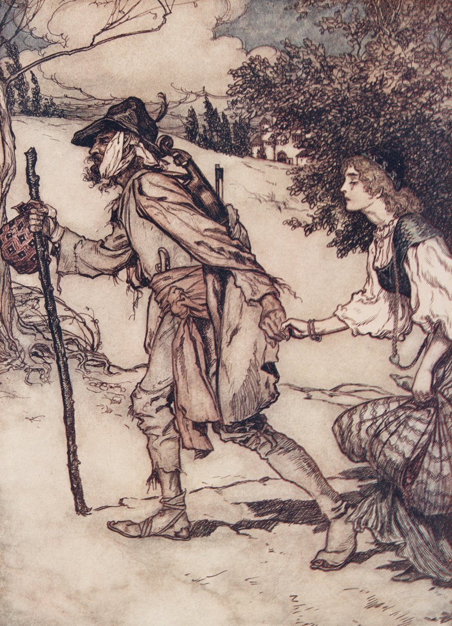 The Beggar took her by the hand and led her away by Arthur Rackham