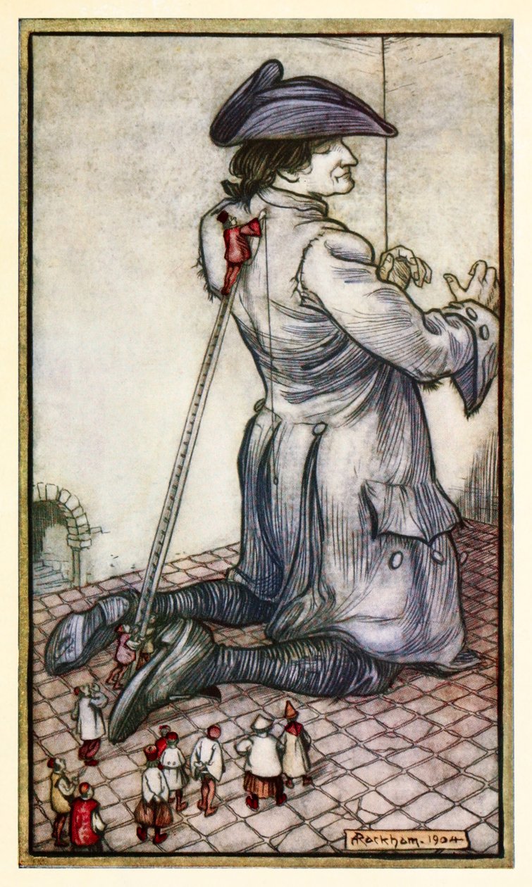 The Lilliputian tailors measure Gulliver for a new suit of clothes from Part I: A Voyage to Lilliput in Gulliver